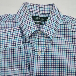 Nautica Classic Fit Plaid Button Down Shirt Men 17.5 34/35 Blue White